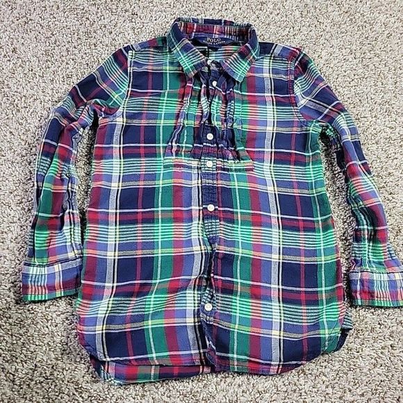 Polo Ralph Lauren Other - Polo Ralph Lauren Tunic Shirt Girls 6 Plaid Button Up Ruffle Blouse Roll Tab